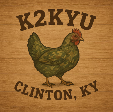 K2KYU, Clinton Kentucky, chicken on a wood background